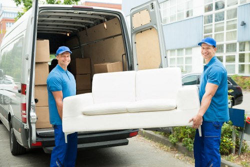 Packed boxes and furniture prepared for a local move